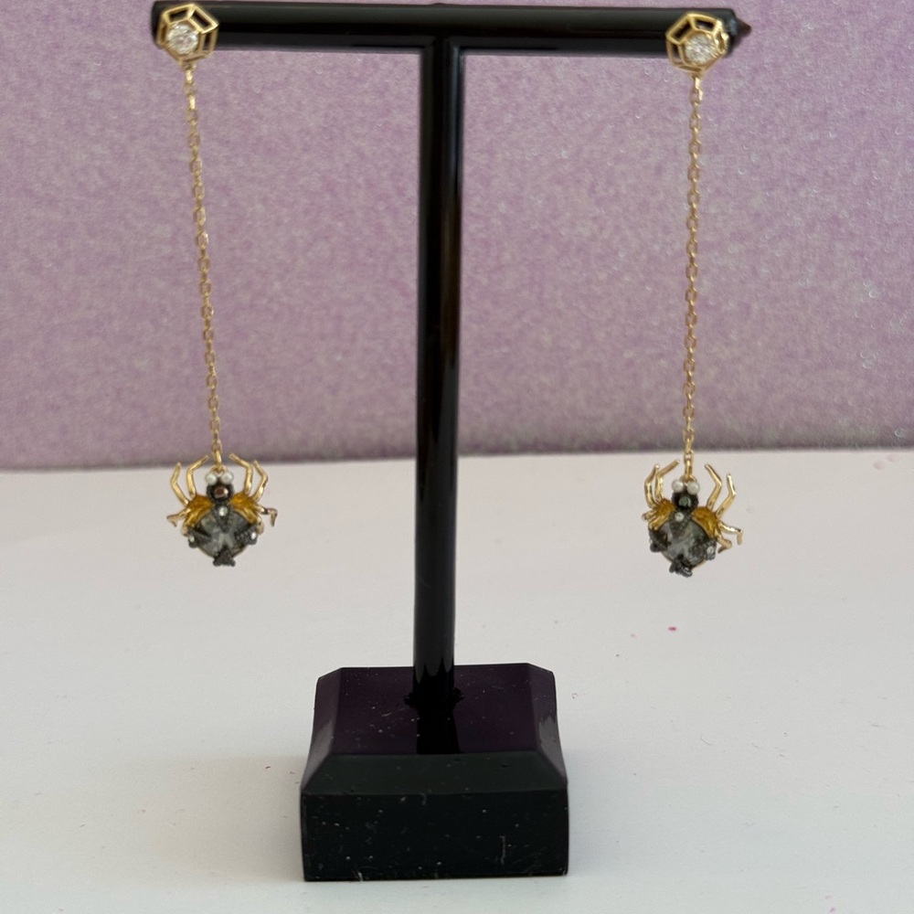 Swarovski Gold and Black Spider Dangle Earrings